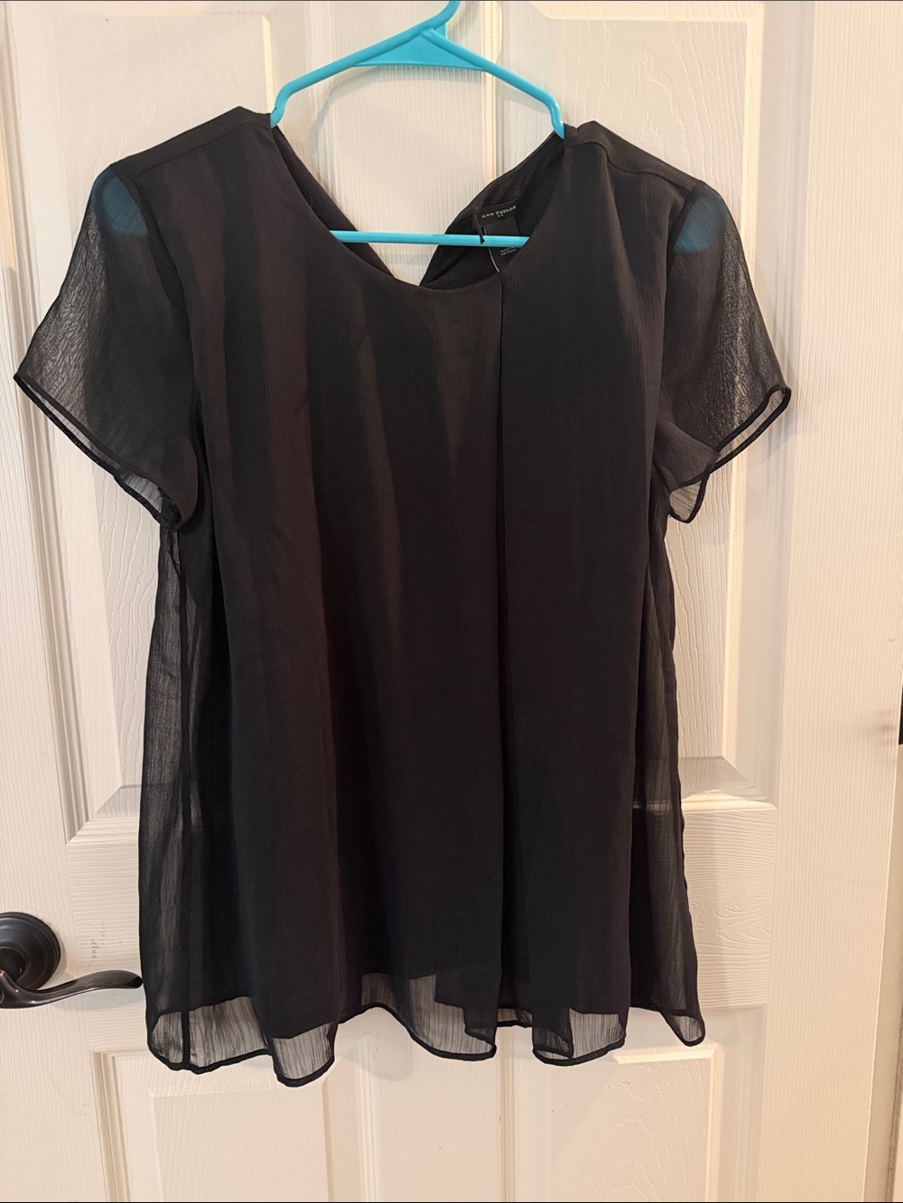 Ann Taylor Black Sheer Short-Sleeve Blouse